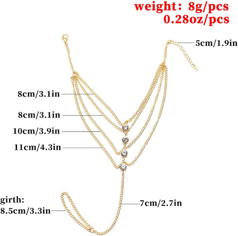 Boho Layered Crystal Barefoot Sandals Chain Gold Rhinestone Toe Ring Anklet Bracelet Vintage Crystal Cz Anklet Bracelet Bling Cz Foot Chain Jewelr...