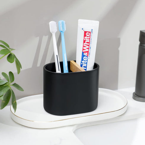 rejomiik Thick Resin Toothbrush Holders Bamboo Tooth Brushing Holder for Bathroom Countertop, Tooth Brush Storage Organizer Stand for Holds Toilet...
