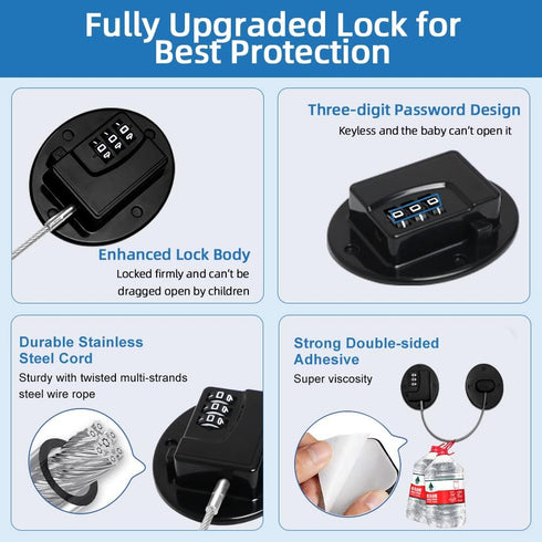 Fridge Lock AOSITE Refrigerator Lock Combination Black Combo Fridge Locks with Code for Adults 2 Pcs Refrigerator Lock for Children Adhesive Freez...