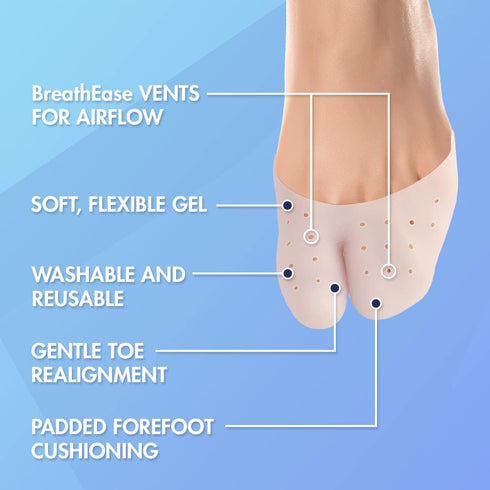 Dr. Frederick's Original All-Day Comfort Toe Sleeves - 4 ct - Gel Toe Caps with Metatarsal Pads for Pain Relief - Breathable Design for Men & Wome...