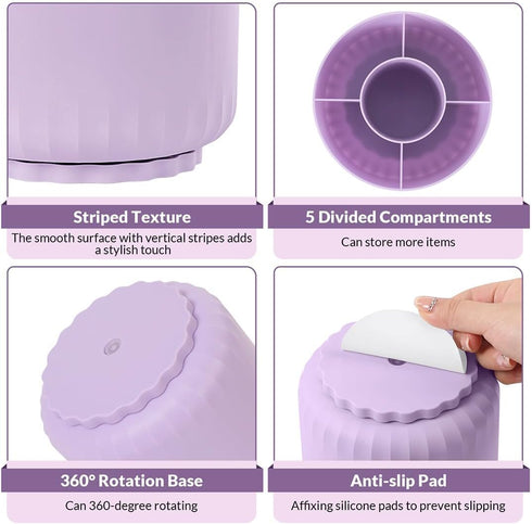 SKYDUE 360 Degree Rotating Desk Organizer, Dual-Purpose Pencil Pen Holder for Desktop, Rotating Desk Pen Organizer with 5 Slots Purple...