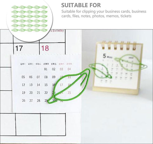 TEHAUX 30pcs Mini Paper Clips, Leaf Paper Clip Small Paper Clip Stationery Clips Office Paperclips File Clips Paper Clip Bookmark Clip for Office ...