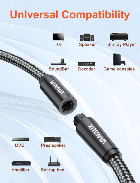 VANAUX Optical Extension Cable Digital Toslink Male to Female S/PDIF Cords Compatible with Home Theater, Sound Bar, TV, PS4, Xbox, PlayStation & M...