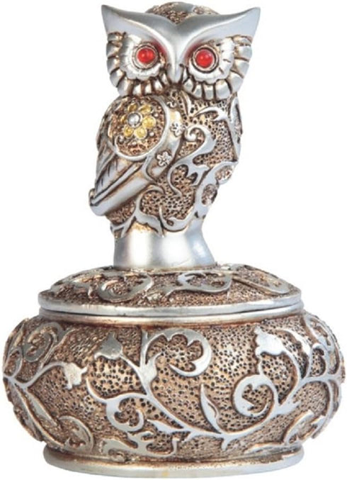 George S. Chen Imports SS-G-54365, 4 Inch Silver and Bronze Owl with Red Gems Trinket Box...