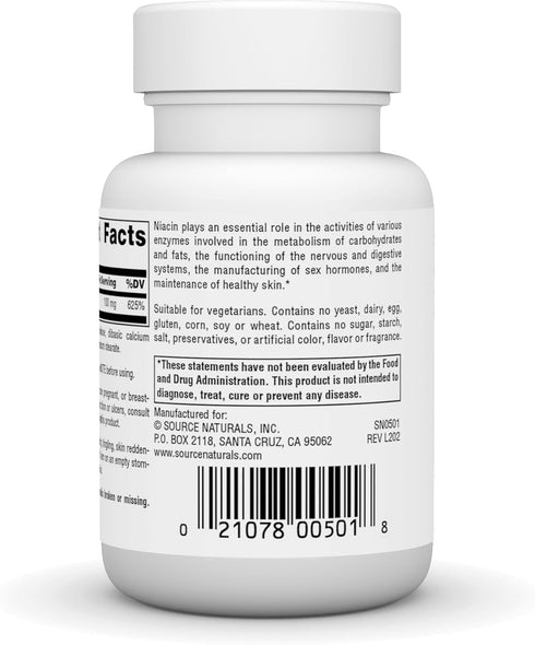 Source Naturals Niacin 100 mg Vitamin B-3, Non-GMO - 100 Tablets...
