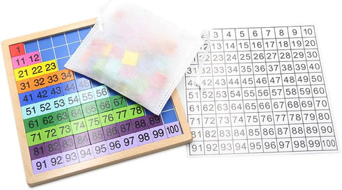 Wooden Math Learning Board Toy, Montessori 1-100 Consecutive Numbers Wooden Hundred Digital Board, Educational Game for Kids with Storage Bag...