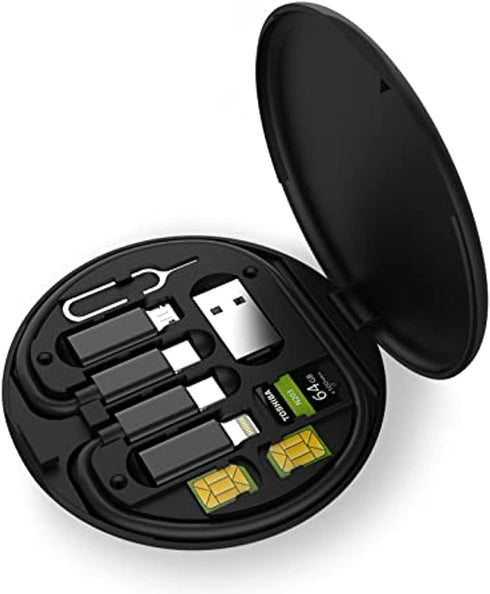 Multifunctional Data Cable Storage Box Adaptor for Lightning, USB-C and Micro-USB Devices Universal Data Transfer Cable (Black)......