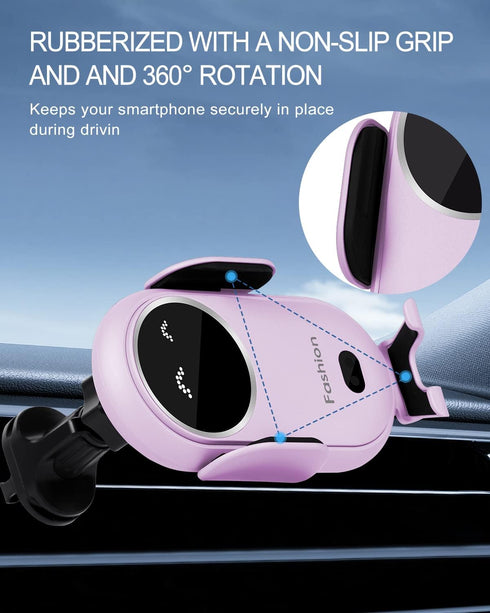 Wireless Car Charger, Phone Mount for Car Wireless Charger Smart Sensor Air Vent, Automatic Clamping Phone Holder Compatible with iPhone 14/13/12/...