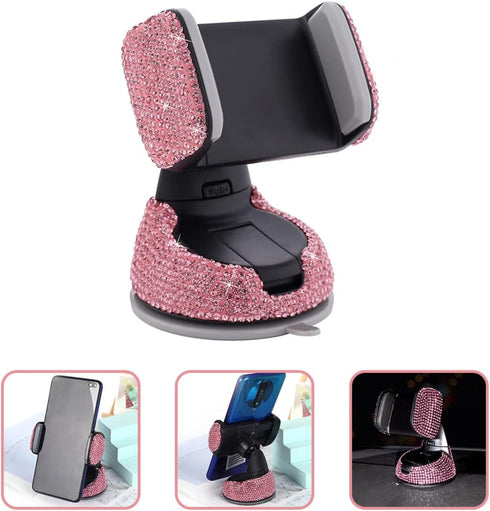 Pink Car Accessories, Pink Phone Holder For Car, Car Phone Holder,Rhinestone Bling Crystal Car Phone Mount,with One Air Vent Base...