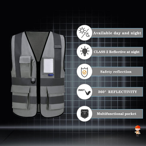 A-SAFETY grey security vest with zipper pockets...