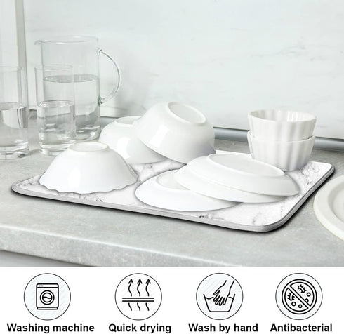 Absorbent Dish Drying Mat for Kitchen Counter - Marble Print Microfiber Drying Pad, Reversible Drainer Mats for Countertop, Large 18 x 24 inch...