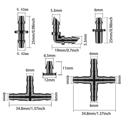 300 Pcs Barbed Connectors Drip Irrigation Fittings Kit, 1/4" Drip Irrigation Kit for Garden Flower Pot Greenhouse Lawn (Straight Barbs,Single Barb...