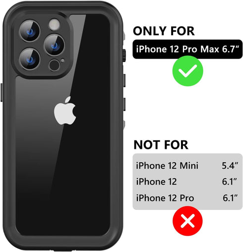 for iPhone 12 Pro Max Waterproof Case with Built-in Screen Protector, Shockproof Dustproof Full Body Protective IP68 Waterproof Phone Case for iPh...