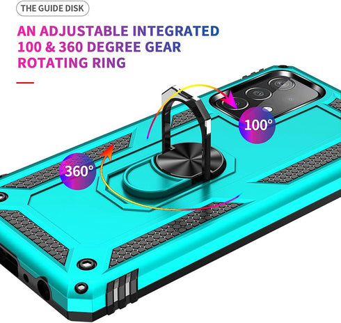 for Samsung A52 Case, Galaxy A52 Case with HD Screen Protector, Military-Grade Ring Holder Kickstand Car Mount 15ft Drop Tested Shockproof Cover P...