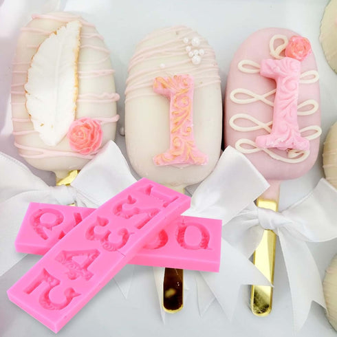 OBTANIM Silicone Number 0-9 3D Embossed Fondant Chocolate Mold with Stick Hole for Birthday Cake Decorating DIY Baking...