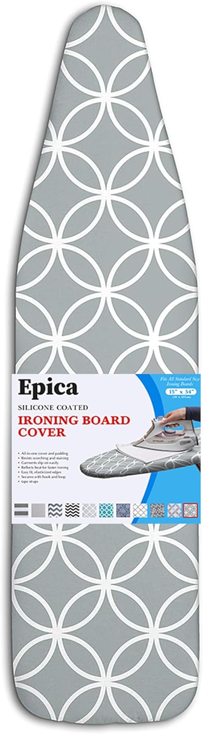 EPICA Silicone Coated Ironing Board Cover- Resists Scorching and Staining - 15" x54 (Grey Circles)...
