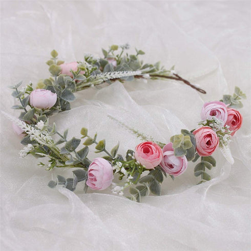 Floral Fall Artificial Baby Breath Flower Halo Wedding Crown Lilac Bridal Headpiece Greenery Crown HC-24 (F-pink)...