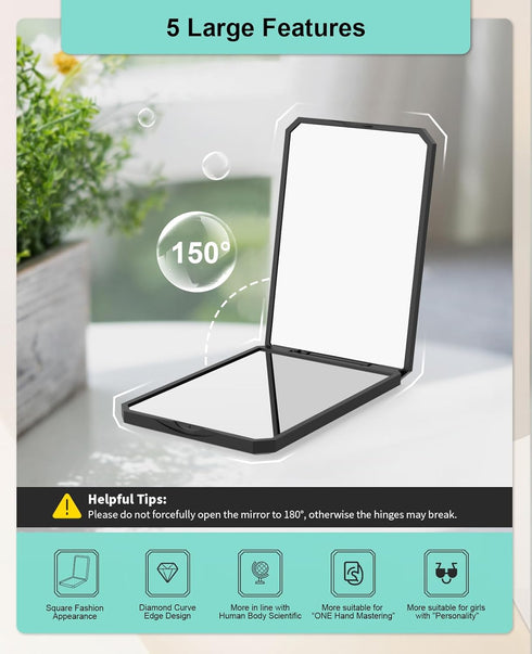 wobsion Small Compact Mirror,1x/2x Travel Magnifying Mirror,2-Sided Handheld Portable Folding Mirror,Mini Makeup Mirror for Purse,Pocket,Gifts,Squ...