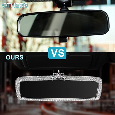 Bling Rhinestone Rear View Mirror Cover, Car Rear View Mirror with Crystal Diamonds Bling Rhinestones Car Rear View Mirror Car Interior Trim(White...