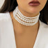 Boho Round Imitation Pearl Choker Necklace Multi Strands Vintage Choker Bridal Wedding Crystal Jewelry for Women...