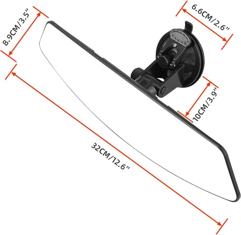 12.6" Large Trapezoidal Convex Rear View Mirror, Suction Cup Anti-Glare Rearview Mirror White Mirror with Panoramic Wide Angle Mounted on Windshie...
