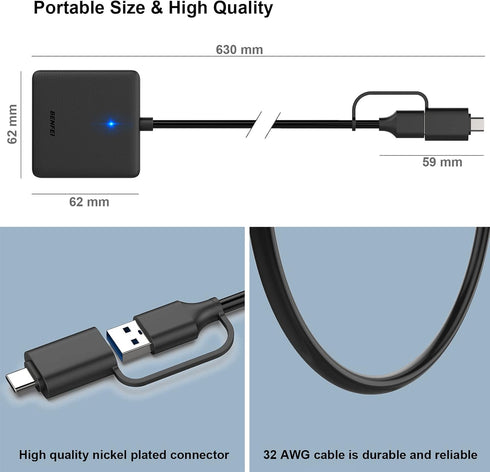 Memory Card Reader, BENFEI 4in1 USB USB-C to SD Micro SD MS CF Card Reader Adapter Compatible with iPhone 15 Pro/Max, MacBook Pro/Air 2023, iPad P...