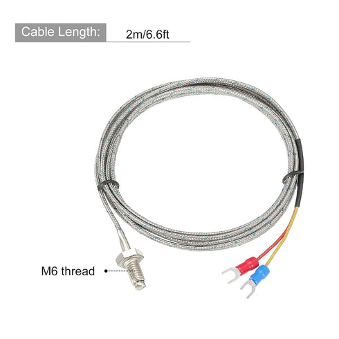 MECCANIXITY Thermocouple Temperature Sensor M6 Screw Temperature Probes J Type 6.6ft 0 to 750°C(32 to 1382°F)...