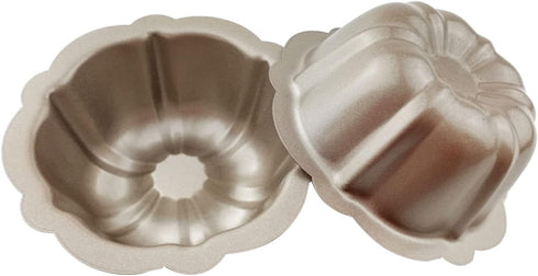 4 Inch Nonstick Mini Bundt Cake Pan, Set of 4 for Baking, Carbon Steel Fluted Cake Pans, Metal Round Pumpkin Shaped Cake Mould for Cupcake, Muffin...