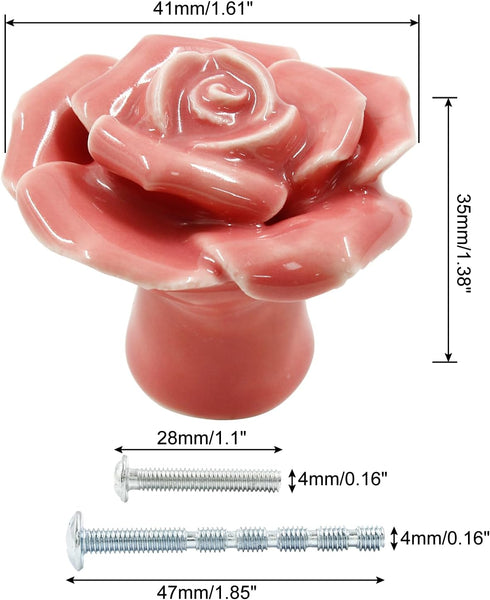 6 Pcs Pink Rose Drawer Pulls, Ceramic Flower Knobs Decor Handles for Drawer, Cabinet, Dresser, Cupboard, Door...