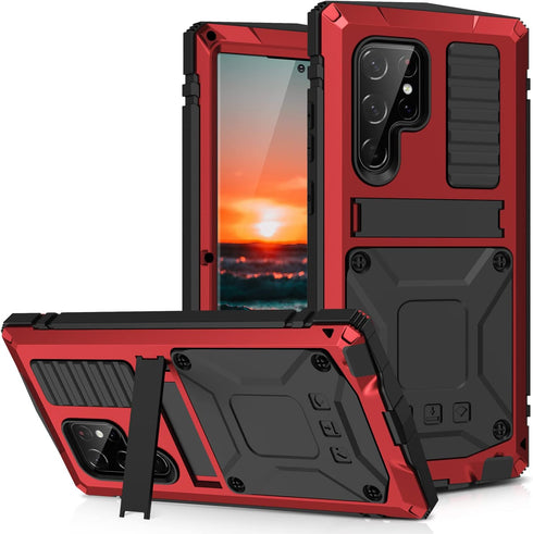 Samsung S22 Ultra Metal Case with Screen Protector Camera Protector Military Rugged Heavy Duty Shockproof Case with Stand Full Cover Tough case fo...