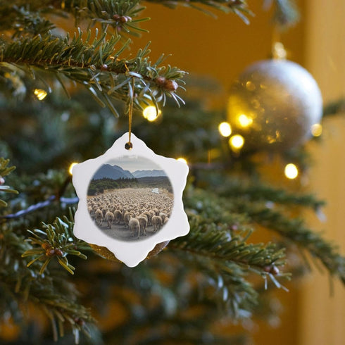 3D Rose A Herd of Sheep Block The Road-Milford Sound-New Zealand Snowflake Ornament, 3"...