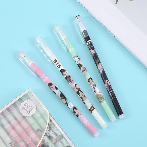 Bangtan Boys 12 Pcs Cute Gel Pen, Black Ink 0.5mm Ballpoint Pen, Fine Point Writing Gel Pen, School Supplies Office Supplies for Army Fans...