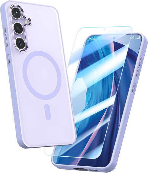 MILPROX Magnetic Case for Samsung Galaxy S24, ?Free Screen Protector? ?Compatible with MagSafe? Metal Frame Lens & Button Translucent Matte Back? ...