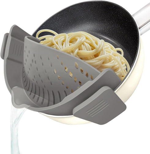 YEVIOR Clip on Strainer for All Pots Pan,Silicone Pasta Strainer Kitchen Gadgets,Collapsible Colander for Noodle,Vegetables,Fruit,Spaghetti (Grey)...