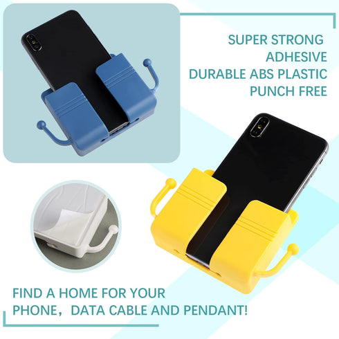 6 Pieces Wall Mount Phone Holder Self-Adhesive Wall Beside Organizer Storage Box Plastic Charging Phone Stand Remote Wall-Mounted Phone Brackets H...