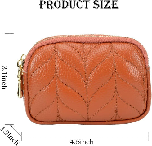 Small Coin Purse For Women Leather Change Pouch Wallet Double Zipper Card Holder with Key Chain...