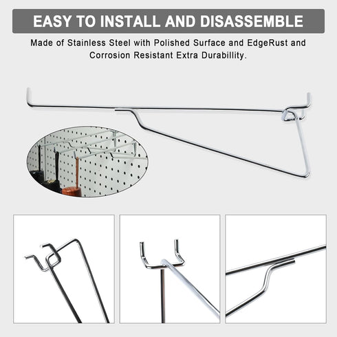 NORJIN 8 Pcs 8 Inch Metal Pegboard Hooks, Shelf Peghooks Peg Hooks Pegboard Accessories for Workbench, Kitchen, Garage, Retail Shop, Office and Ki...