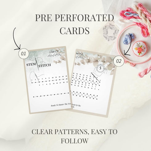Embroidery Cards For Beginners Adults Kids, Learn 11 Basic Stitches DIY Kits, Includes Pre Perforated Cards, Easy to Follow Instructions, Clear Pa...