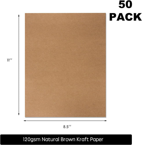 50 Pack Kraft Paper - Brown Stationery Paper- Brown Craft Paper for Arts and Craft, Drawing, D.I.Y. Projects - Letter Size Kraft Paper - Laser & I...