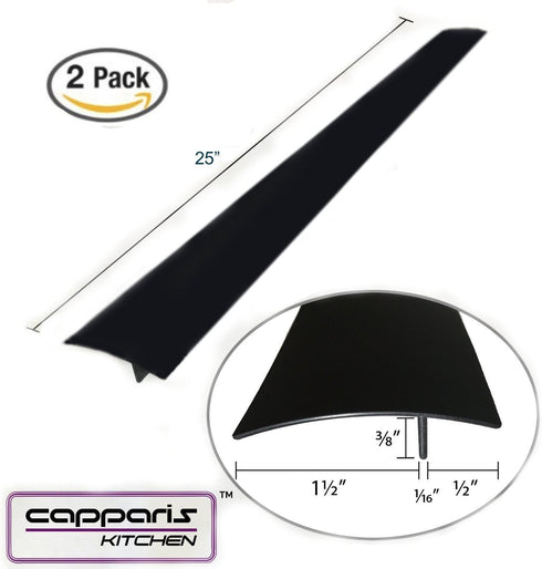 Capparis Kitchen Silicone Stove Counter Gap Cover, Easy Clean Heat Resistant Wide & Long Gap Filler, Seals Spills Between Counter, Stovetop, Oven, Washer & Dryer, Set of 2 (25 Inches, Black)