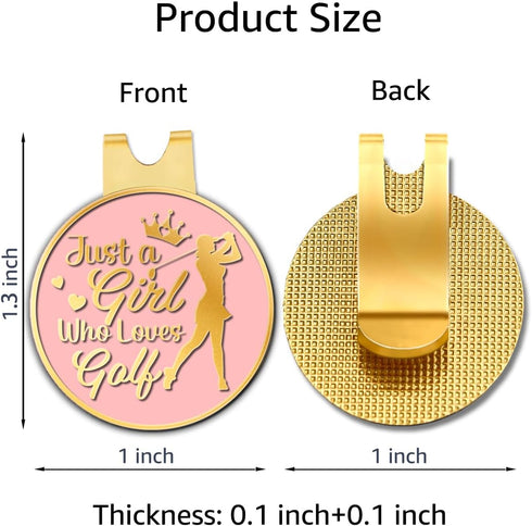 Just A Girl Who Loves Golf Pink Gold Golf Ball Marker with Hat Clip, Funny Golf Accessories and Golf Gifts for Women Her Mom Wife Daughter, Birthd...