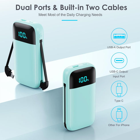 Portable Charger with Built in Cables,Ultra-Compact 13800mAh PD Fast Charging USB C Power Bank,4 Output LCD Display Battery Pack Compatible with i...