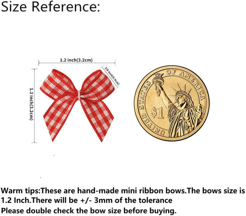 50pcs 1.2-Inch Mini Red Gingham Ribbon Bows for Crafts Plaid Ribbon Bows Appliques for Christmas Ornament Embellishment Decoration(Red)...
