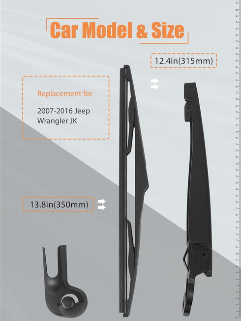 Rear Wiper Arm Blade Kit, Replacement for Jeep Wrangler JK 2007-2018 - MIKKUPPA Back Windshield Wiper Replacement 68002490AB...