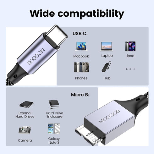 Micro B to USB C Hard Drive Cable 1.5 FT USB C to Micro B 5Gbps USB C Hard Drive Cable Compatible with Toshiba/Seagate/WD External Hard Drive, Mac...