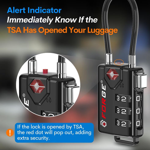 TSA Approved Cable Luggage Locks, Re-settable Combination with Alloy Body, Black 2 Locks....