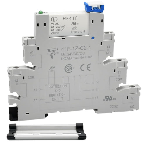 Electromagnetic Relay 24V DC/ 24V AC SPDT 6A with LED Indicator, Socket Base, DIN Rail, Ultra Thin 6.2mm, UL CE VDE Certification...