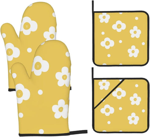 Kitchen Mittens Oven Pot Holders Non Oven Mitts and Potholders Contracted Floral Baking Mitts 4 Pcs (05)...