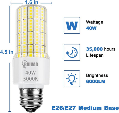 Led Light Bulbs 300W Equivalent Super Bright 5000Lm 5000K Cool Daylight White Led Bulb E26/E27 Medium Base 40w Waterproof Led Corn Light Bulb for ...