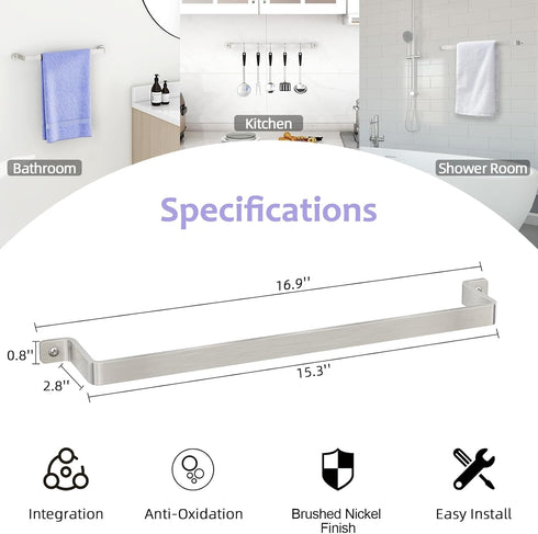 Bathroom Towel Holder Towel Bar Wall Mounted: 16'' One-Piece Bathroom Towel Rack without Assembly, Hand Towel Holder for Bathroom Decor Accessorie...